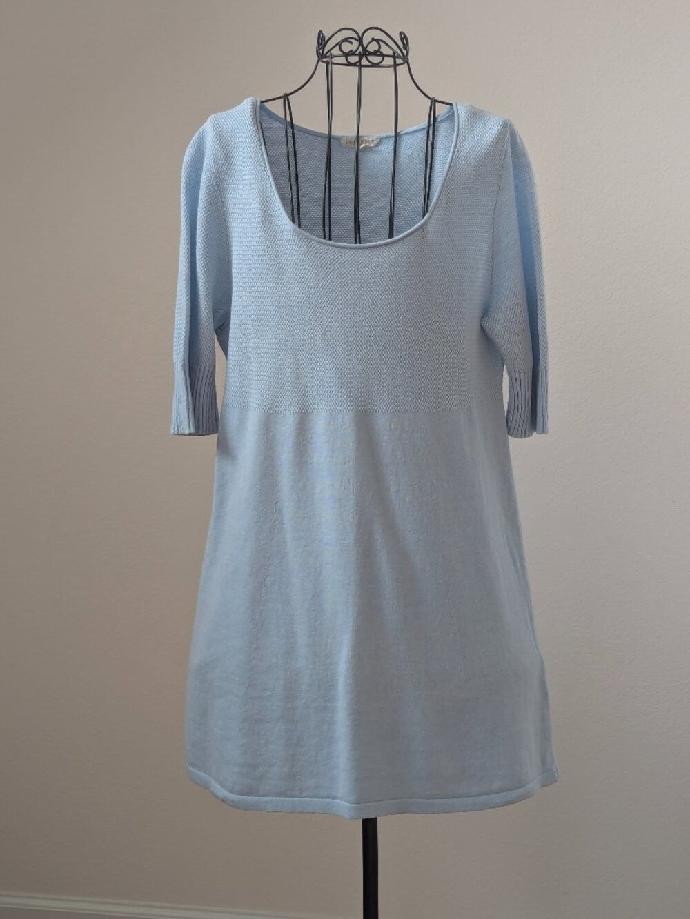 Eileen Fisher Cotton Cashmere Tunic Sweater M Light Blue Textured Knit